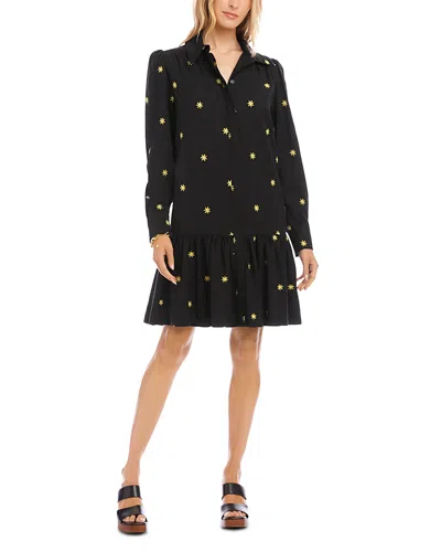 Karen Kane Long Sleeve Embroidered Ruffle Hem Dress In Black