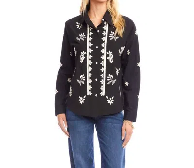 KAREN KANE LONG SLEEVE EMBROIDERED SHIRT IN BLACK WITH TAN