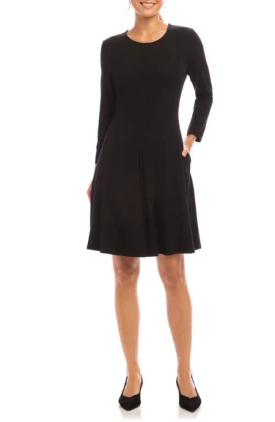 Karen Kane Long Sleeve Jersey Fit & Flare Dress In Black