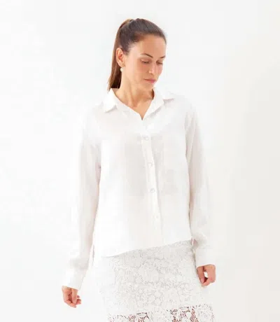 Karen Kane Long Sleeve Linen Button-up Shirt In Off White