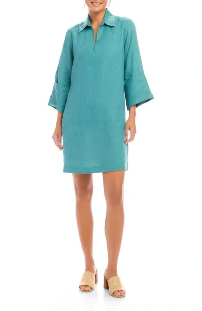 Karen Kane Long Sleeve Linen Shirtdress In Aqua