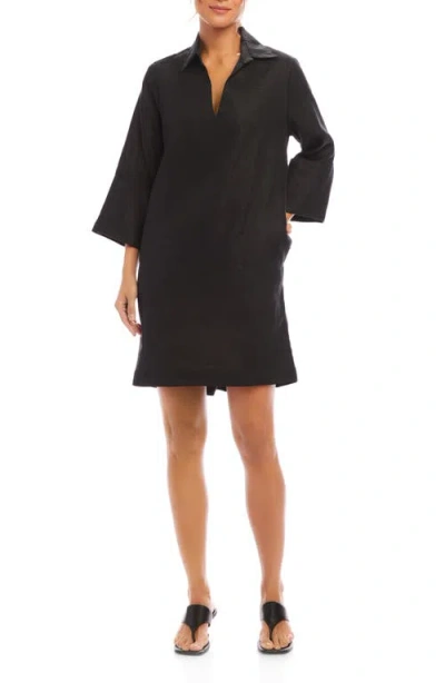 Karen Kane Long Sleeve Linen Shirtdress In Black