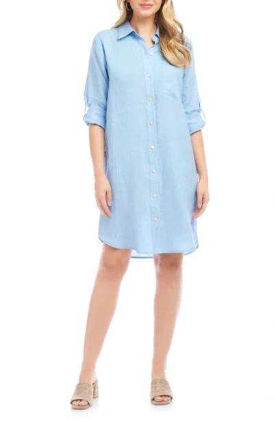 Karen Kane Roll Tab Linen Shirtdress In Lake In Blue