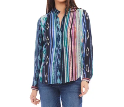 Karen Kane Long Sleeve Placket Top In Print In Blue