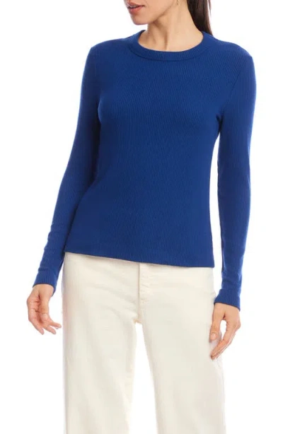 Karen Kane Long Sleeve Rib Top In Blue