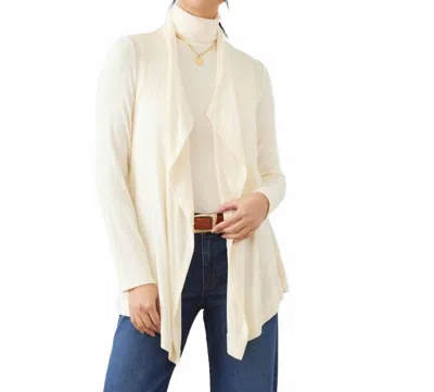 Karen Kane Long Sleeve Ribbed Drape Front Cardigan - Petite In Dark Cream In Multi