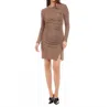 Karen Kane Long Sleeve Shirred Metallic Dress In Copper In Brown