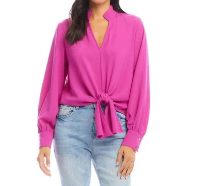 KAREN KANE LONG SLEEVE TIE-FRONT TOP IN BERRY