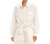 Karen Kane Long Sleeve Tie-front Top In Ecru In White