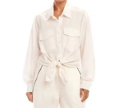 Karen Kane Long Sleeve Tie-front Top In Ecru In White