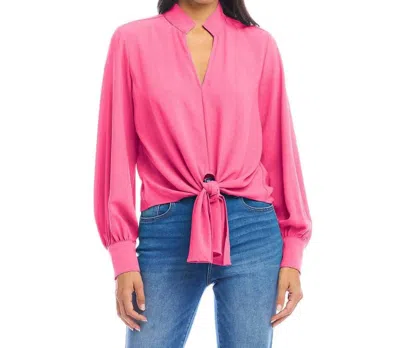 Karen Kane Long Sleeve Tie-front Top In Pink