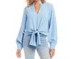 Karen Kane Long Sleeve Tie-front Top In Sky Blue In Blue