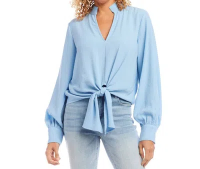Karen Kane Long Sleeve Tie-front Top In Sky Blue