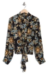 Karen Kane Long Sleeve Tie Front Top In Multi