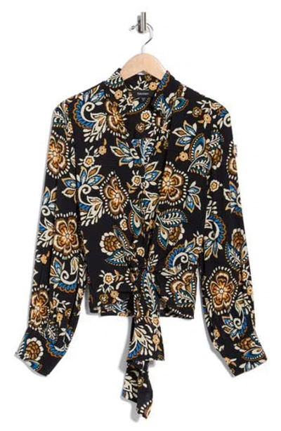 Karen Kane Long Sleeve Tie Front Top In Multi