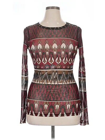 Pre-owned Karen Kane Long Sleeve Top Burgundy Keyhole Neckline Tops