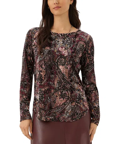 Karen Kane Long Sleeve Velvet Burnout Shirttail Top In Multi