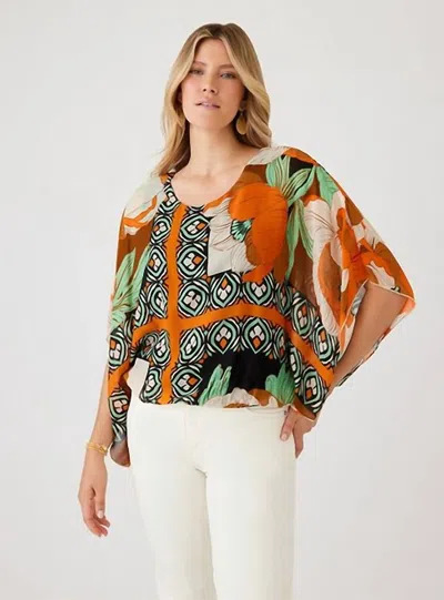 Karen Kane Mazzie Blouson Sleeve Scarf Top In Multi Print