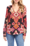 Karen Kane Medallion Floral Crepe Top In Multi