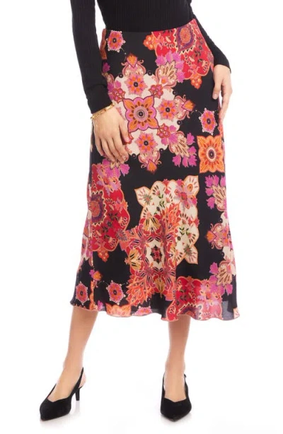 Karen Kane Medallion Floral Print Bias Cut Midi Skirt In Multi