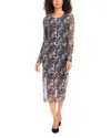 Karen Kane Mixed Animal Print Long Sleeve Mesh Midi Dress In Print