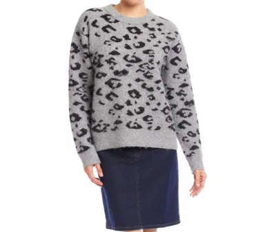 Karen Kane Metallic Animal Print Crewneck Sweater In Gray With Black