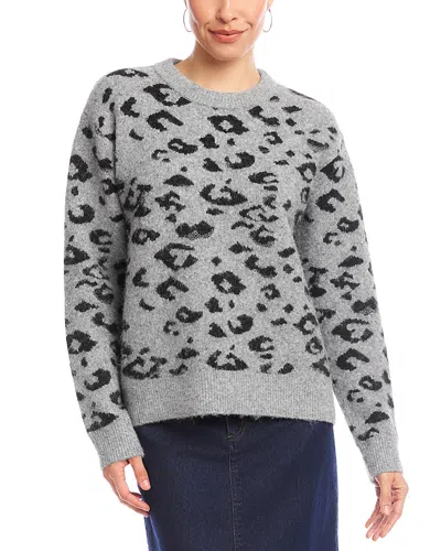 Karen Kane Metallic Animal Print Crewneck Sweater In Gray