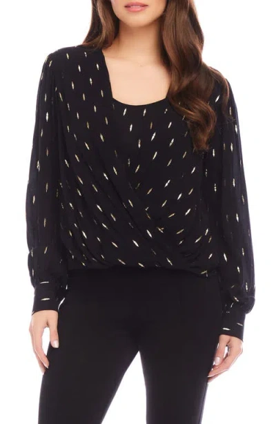 Karen Kane Metallic Drape Front Top In Black