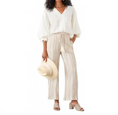 Karen Kane Metallic Drawstring Ankle Pants In Stripe In Neutral