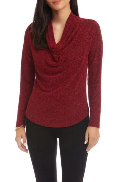 Karen Kane Metallic Knit Cowl Neck Top In Burgundy