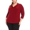 Karen Kane Plus Size Drape Neck Metallic Top In Red In Red