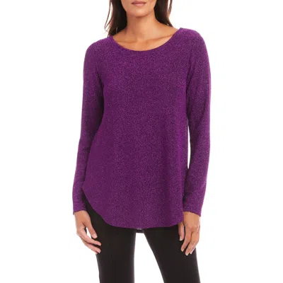 Karen Kane Metallic Knit Shirttail Top In Magenta