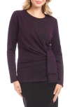Karen Kane Metallic Knit Side Drape Long Sleeve Top In Multi