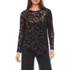 Karen Kane Metallic Leopard Burnout Long Sleeve Top In Copper