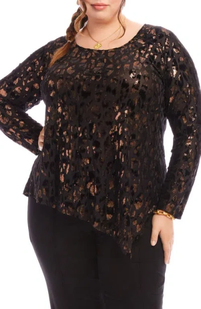 Karen Kane Metallic Leopard Burnout Long Sleeve Top In Copper