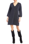 Karen Kane Metallic Long Sleeve Minidress In Blue