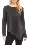 Karen Kane Metallic Sparkle Asymmetric Hem Top In Black With Silver