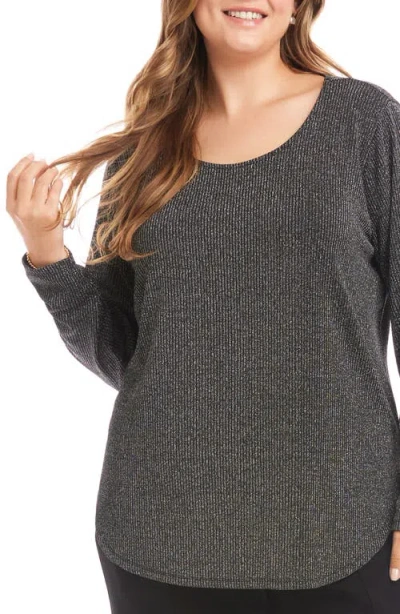 Karen Kane Metallic Stripe Curved Hem Top In Gray
