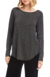 Karen Kane Metallic Stripe Curved Hem Top In Gray