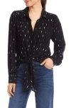 Karen Kane Metallic Tie Front Top In Gray
