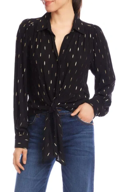 Karen Kane Metallic Tie Front Top In Gray