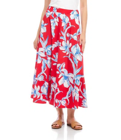 KAREN KANE MIDI CIRCLE MIDI SKIRT IN RED WHITE FLOWER PRINT