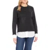 Karen Kane Mixed Media Layered Crewneck Sweater In Charcoal