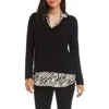 Karen Kane Mixed Media Layered Sweater In Black