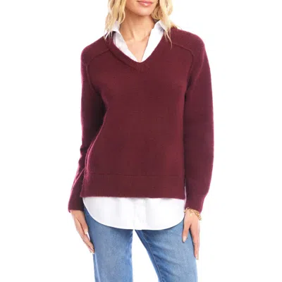 Karen Kane Layered Long Sleeve Sweater In Wine In Pink