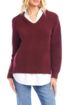 Karen Kane Mixed Media Layered Sweater In Burgundy