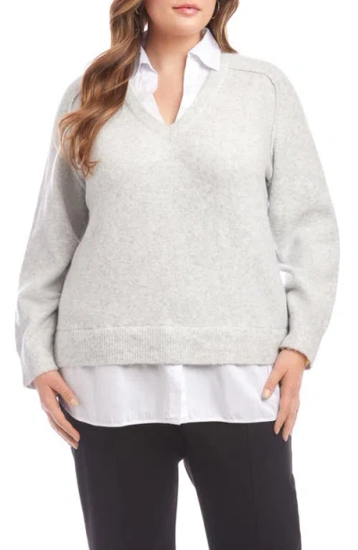 Karen Kane Mixed Media Layered Sweater In Gray