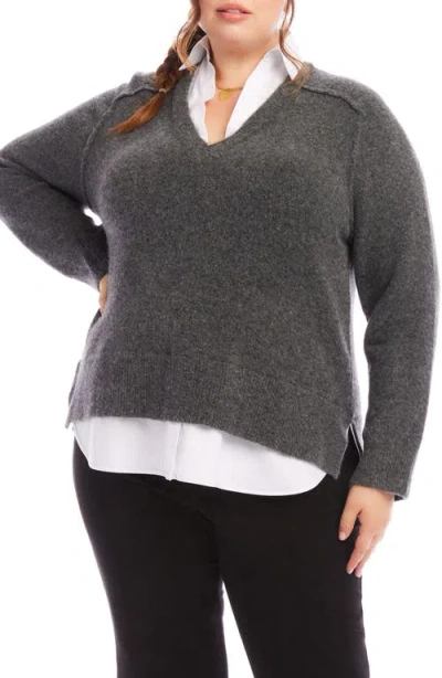 Karen Kane Mixed Media Layered Sweater In Gray