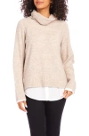 Karen Kane Layered Turtleneck Sweater In Beige In Beige