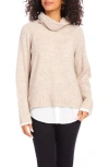 Karen Kane Mixed Media Layered Turtleneck Sweater In Neutral